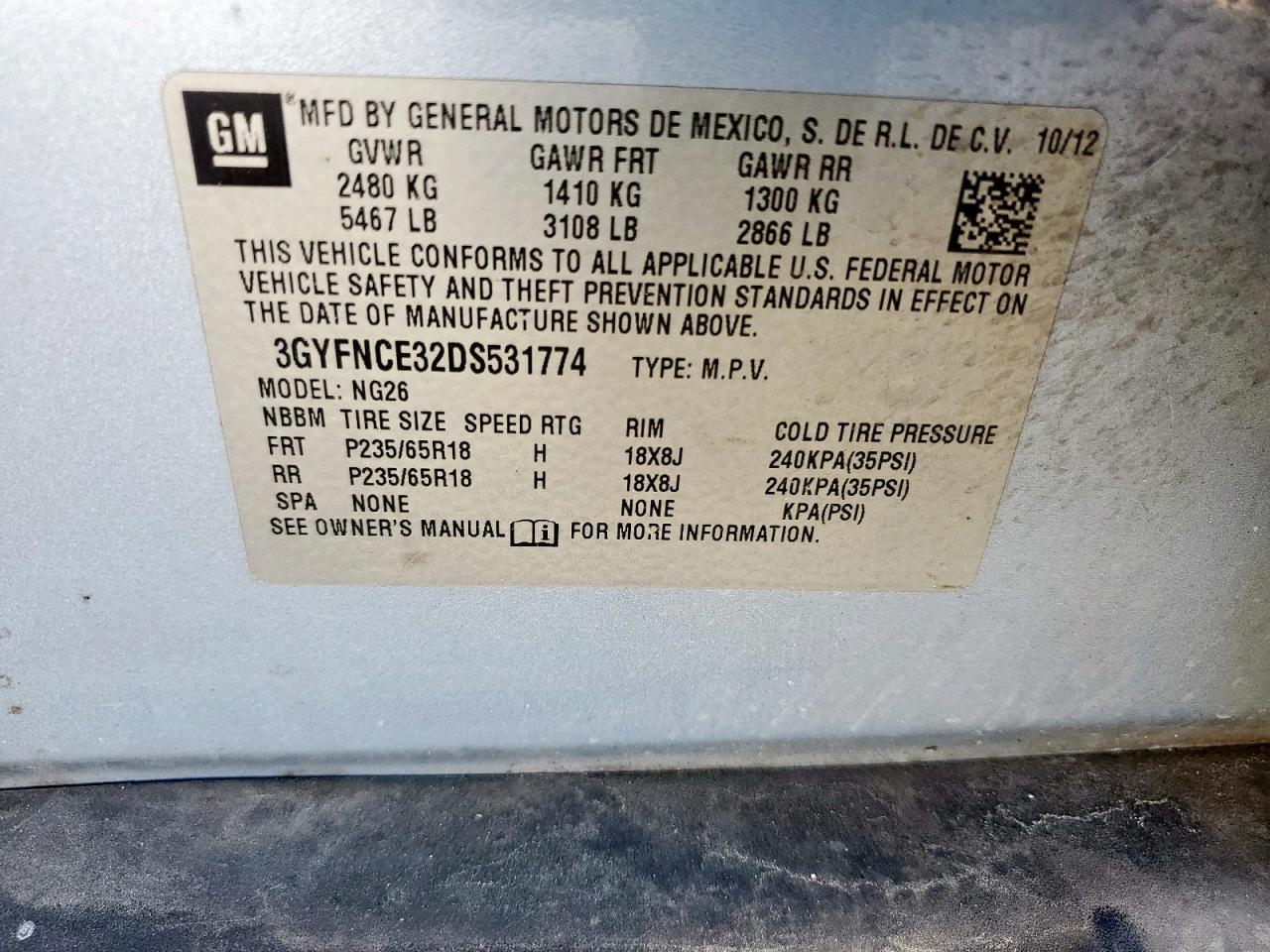 2013 Cadillac Srx Luxury Collection VIN: 3GYFNCE32DS531774 Lot: 70760515