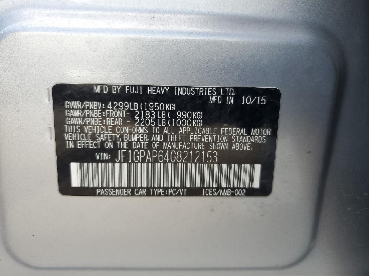 2016 Subaru Impreza Sport Premium VIN: JF1GPAP64G8212153 Lot: 70475965