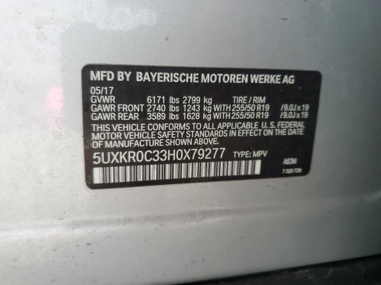 2017 BMW X5 xDrive35I VIN: 5UXKR0C33H0X79277 Lot: 67190645