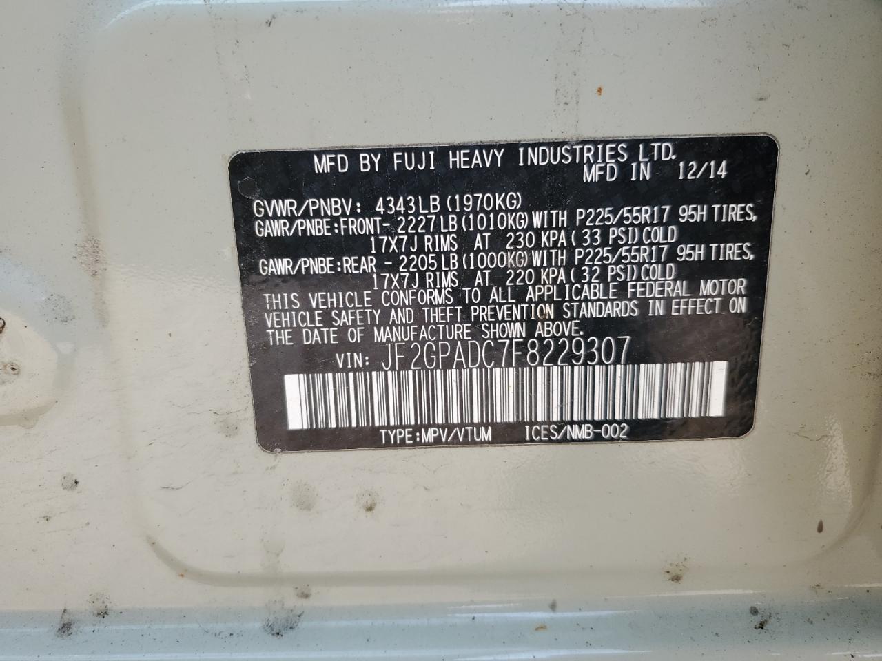 2015 Subaru Xv Crosstrek 2.0 Premium VIN: JF2GPADC7F8229307 Lot: 66751975