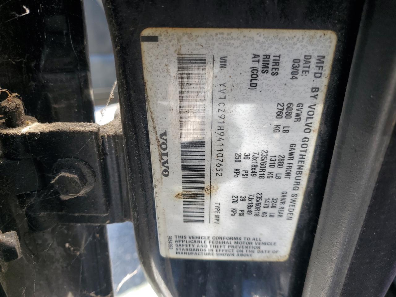 2004 Volvo Xc90 T6 VIN: YV1CZ91H941107652 Lot: 68439005