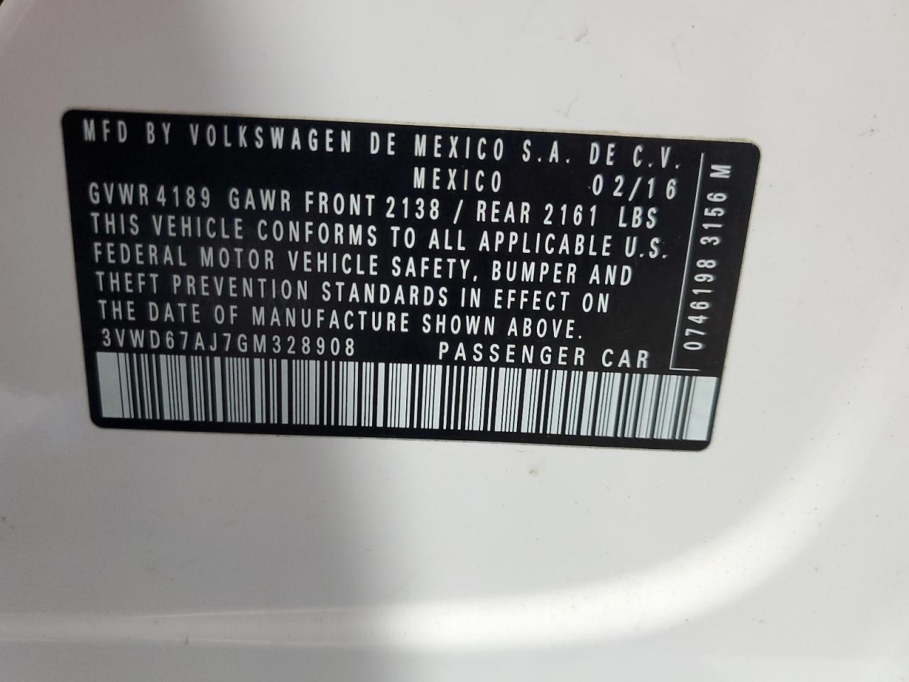 2016 Volkswagen Jetta Se VIN: 3VWD67AJ7GM328908 Lot: 70445905