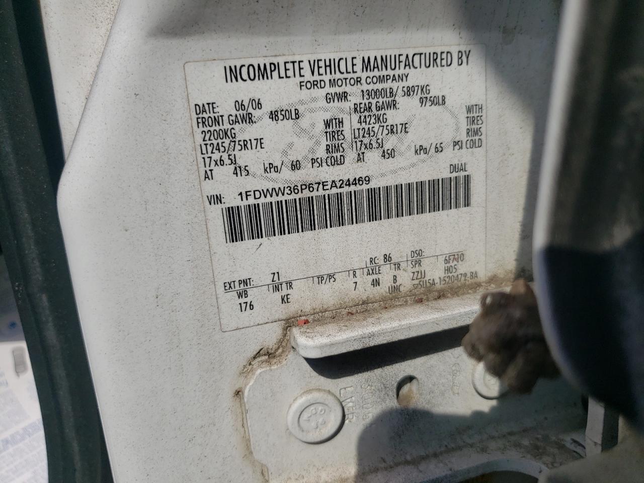 2007 Ford F350 Super Duty VIN: 1FDWW36P67EA24469 Lot: 67886085