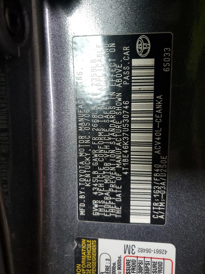 2007 Toyota Camry Ce VIN: 4T1BE46K37U530746 Lot: 70045355