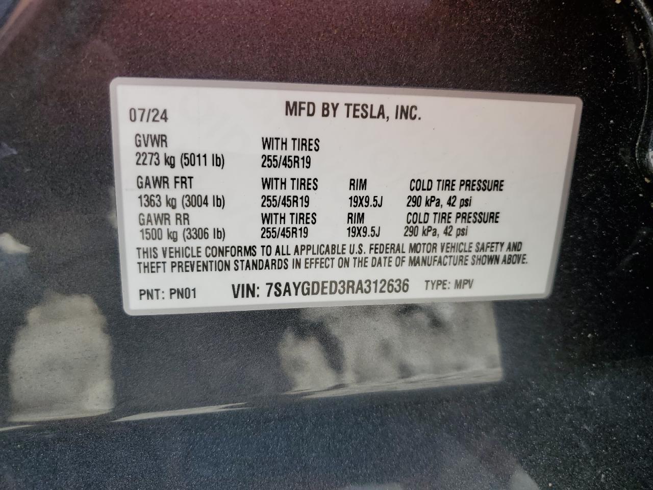 2024 Tesla Model Y VIN: 7SAYGDED3RA312636 Lot: 69483585