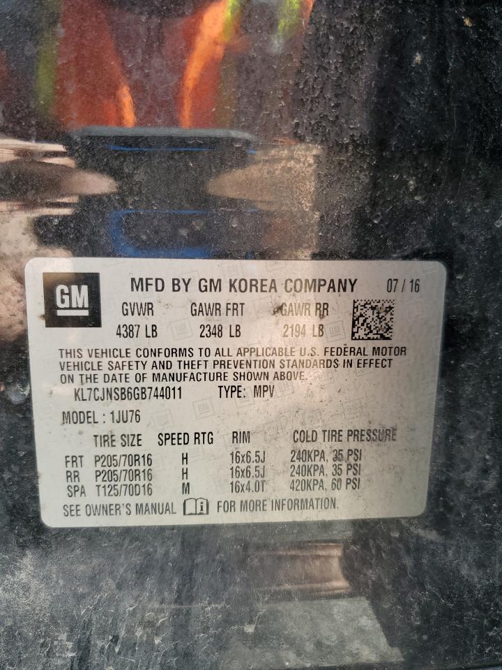 2016 Chevrolet Trax Ls VIN: KL7CJNSB6GB744011 Lot: 70317525