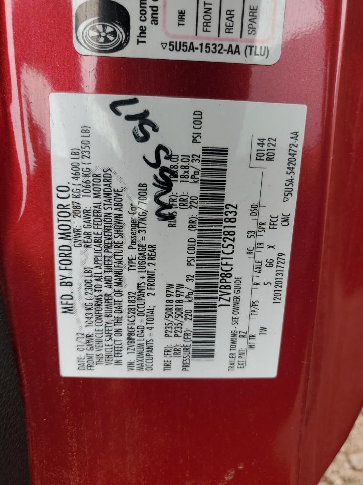 2012 Ford Mustang Gt VIN: 1ZVBP8CF1C5281832 Lot: 68208375