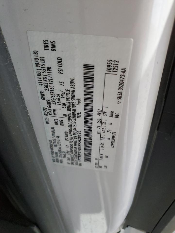 2022 Ford Transit T-250 VIN: 1FTBR1Y87NKA28193 Lot: 70195095