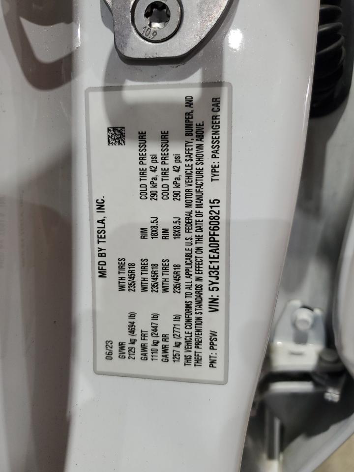 2023 Tesla Model 3 VIN: 5YJ3E1EA0PF608215 Lot: 69821055