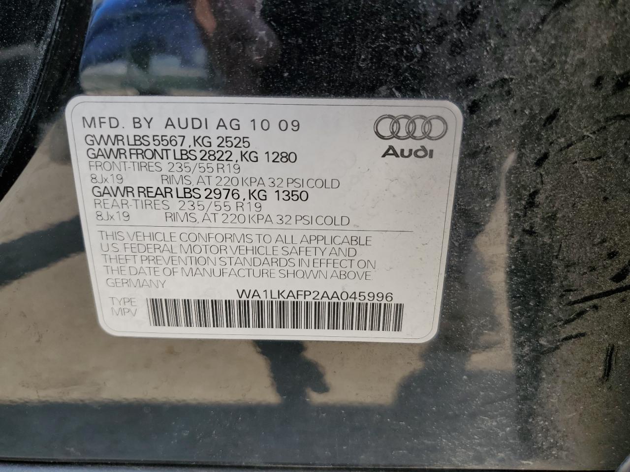 2010 Audi Q5 Premium Plus VIN: WA1LKAFP2AA045996 Lot: 67165395