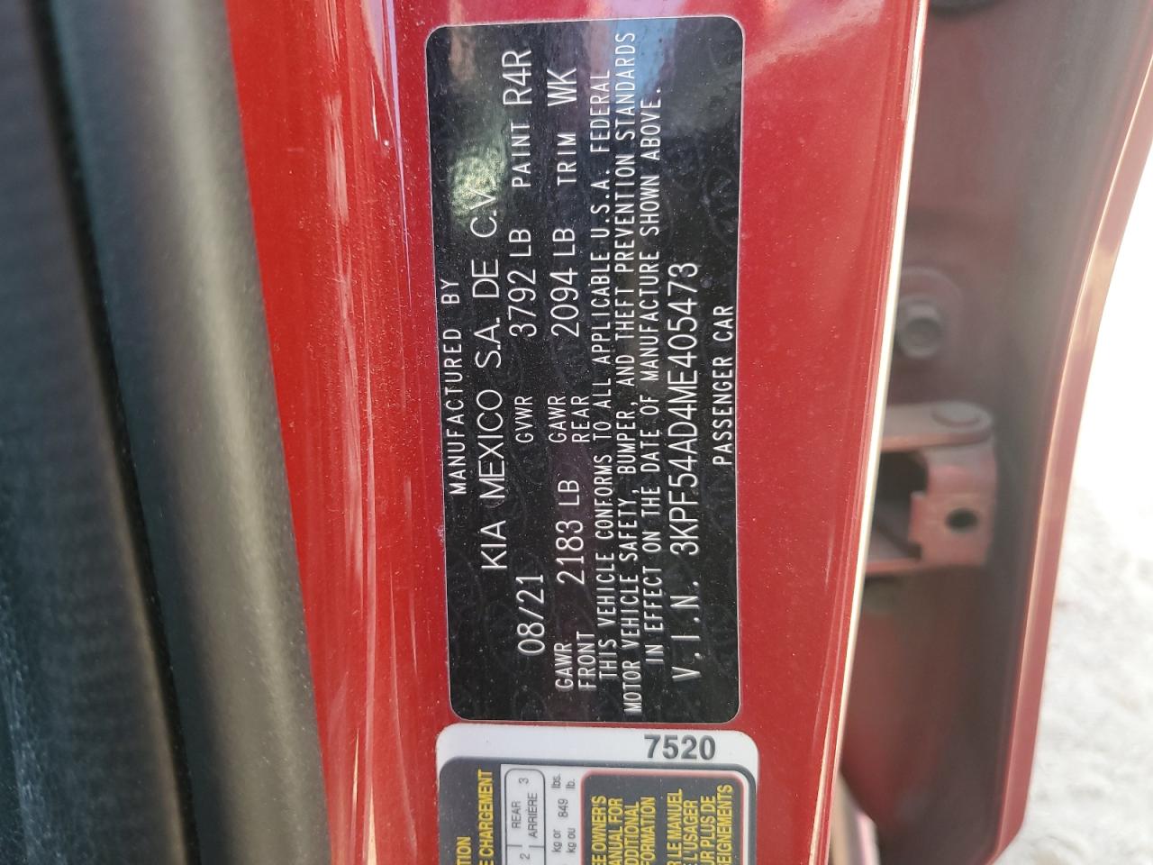 2021 Kia Forte Ex VIN: 3KPF54AD4ME405473 Lot: 70852785