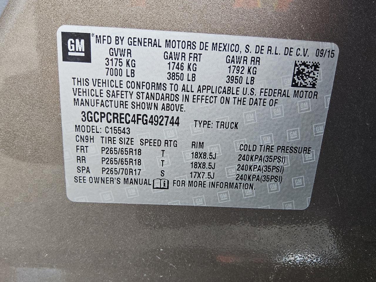 2015 Chevrolet Silverado C1500 Lt VIN: 3GCPCREC4FG492744 Lot: 67562745