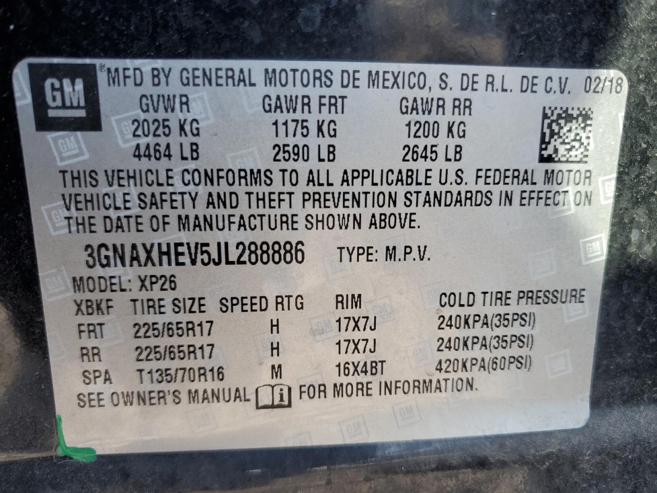 2018 Chevrolet Equinox Ls VIN: 3GNAXHEV5JL288886 Lot: 69070125