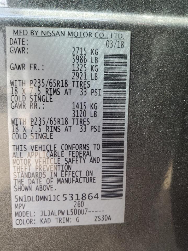 2018 Infiniti Qx60 VIN: 5N1DL0MN1JC531864 Lot: 69312125