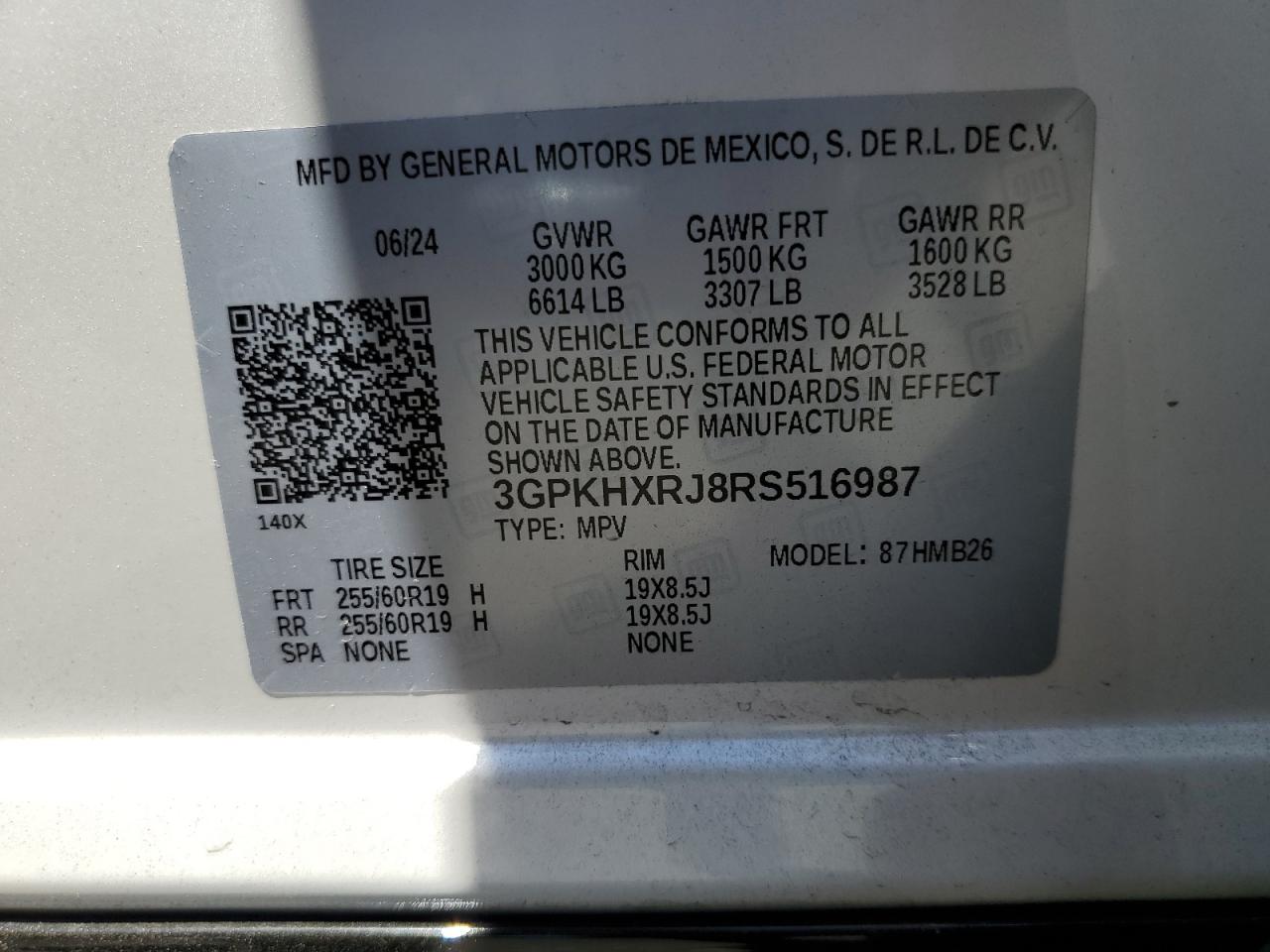 2024 Honda Prologue Tour VIN: 3GPKHXRJ8RS516987 Lot: 69428745