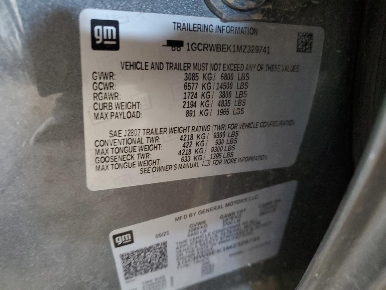 2021 Chevrolet Silverado C1500 Custom VIN: 1GCRWBEK1MZ329741 Lot: 80532215