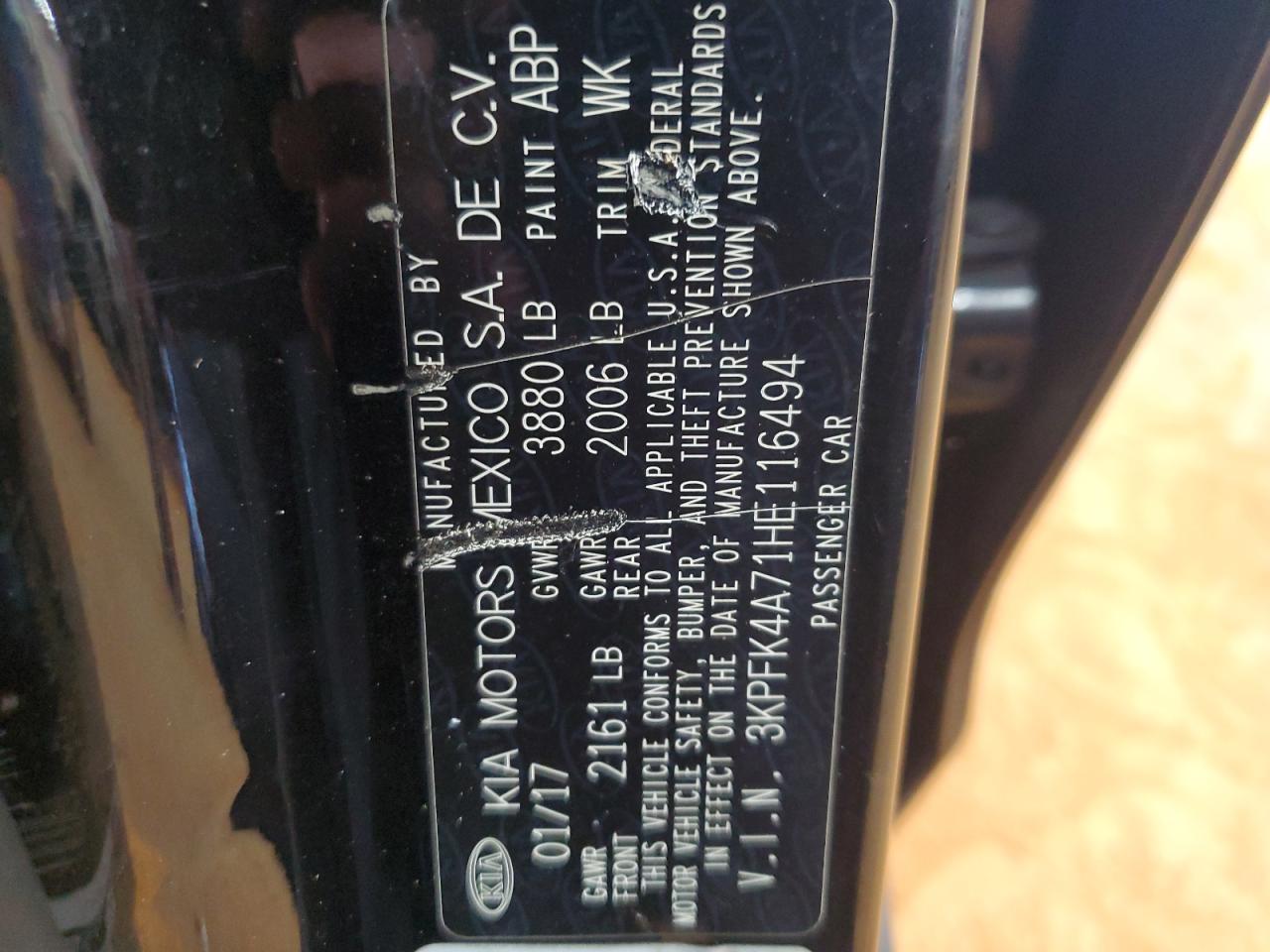 2017 Kia Forte Lx VIN: 3KPFK4A71HE116494 Lot: 70640945