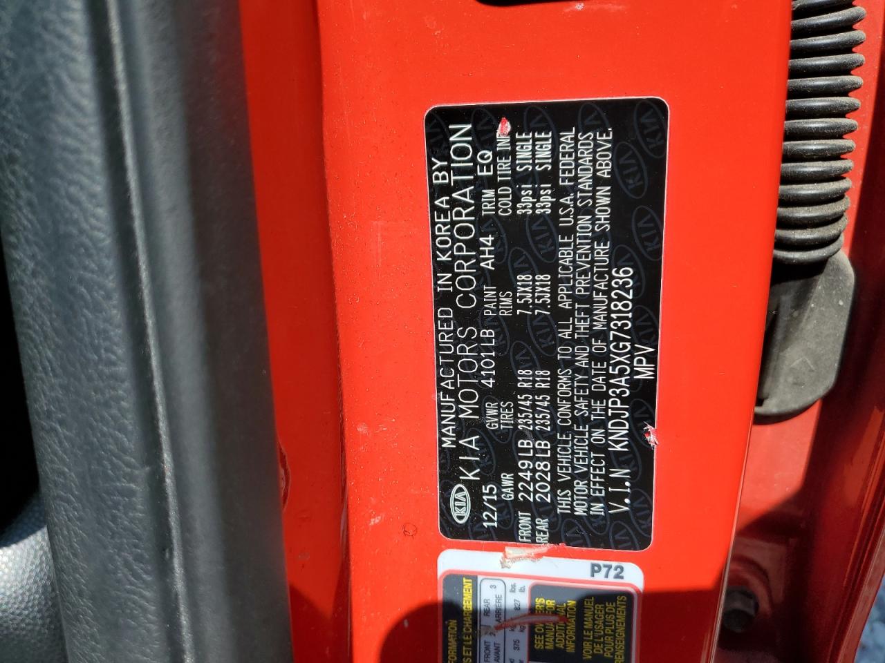 2016 Kia Soul + VIN: KNDJP3A5XG7318236 Lot: 68157305