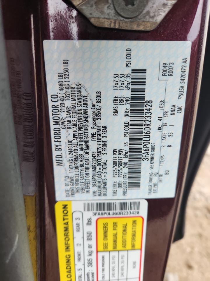 2013 Ford Fusion Se Hybrid VIN: 3FA6P0LU6DR233428 Lot: 69785775