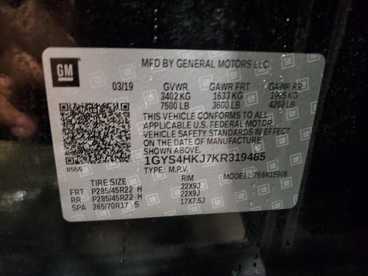 2019 Cadillac Escalade Esv Luxury VIN: 1GYS4HKJ7KR319485 Lot: 67401625