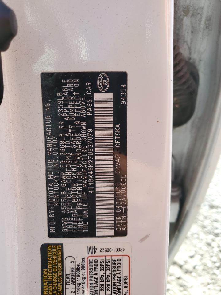 2007 Toyota Camry Le VIN: 4T1BK46K27U537079 Lot: 70827875