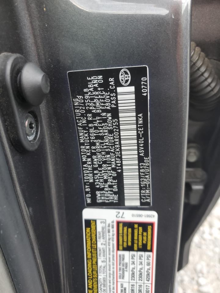 2010 Toyota Camry Base VIN: 4T4BF3EK8AR002755 Lot: 68929765