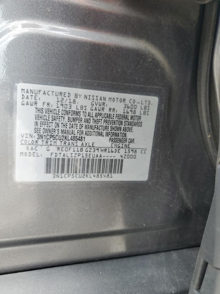 2019 Nissan Kicks S VIN: 3N1CP5CU2KL485481 Lot: 67908735