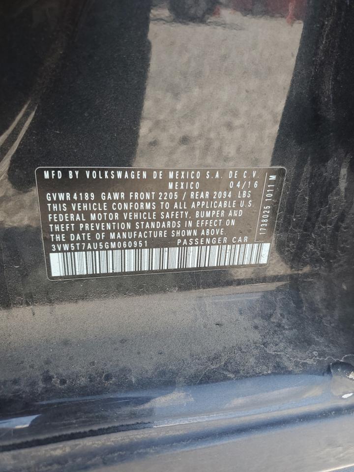 2016 Volkswagen Gti S/Se VIN: 3VW5T7AU5GM060951 Lot: 68287255