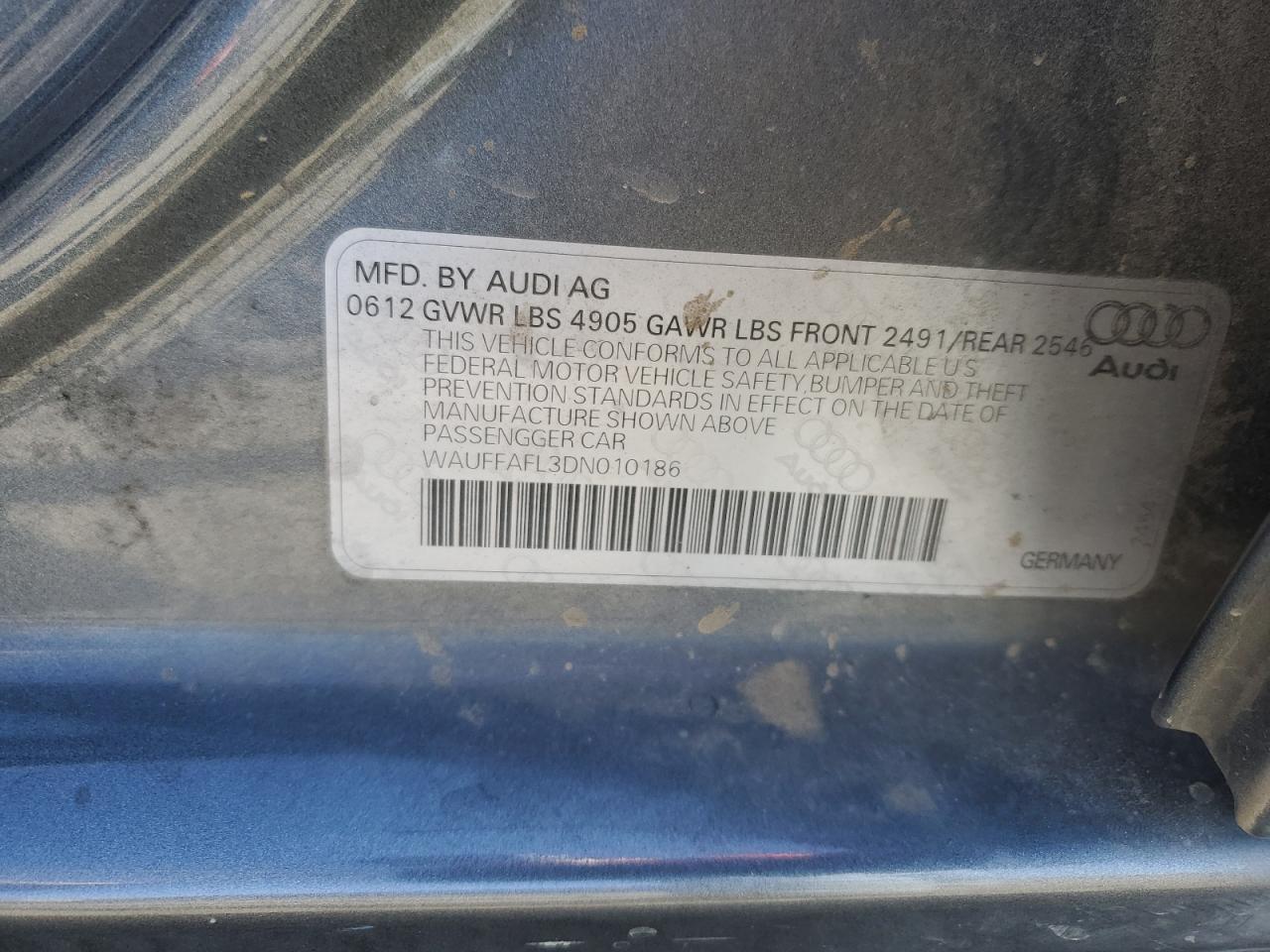 2013 Audi A4 Premium Plus VIN: WAUFFAFL3DN010186 Lot: 70309185