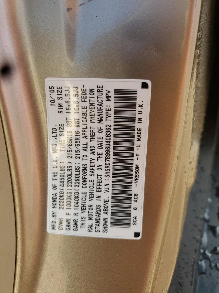 2006 Honda Cr-V Se VIN: SHSRD78996U408362 Lot: 70439355