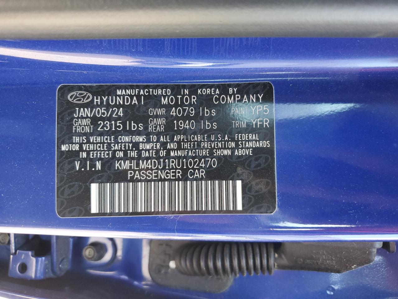 2024 Hyundai Elantra Blue VIN: KMHLM4DJ1RU102470 Lot: 69664545
