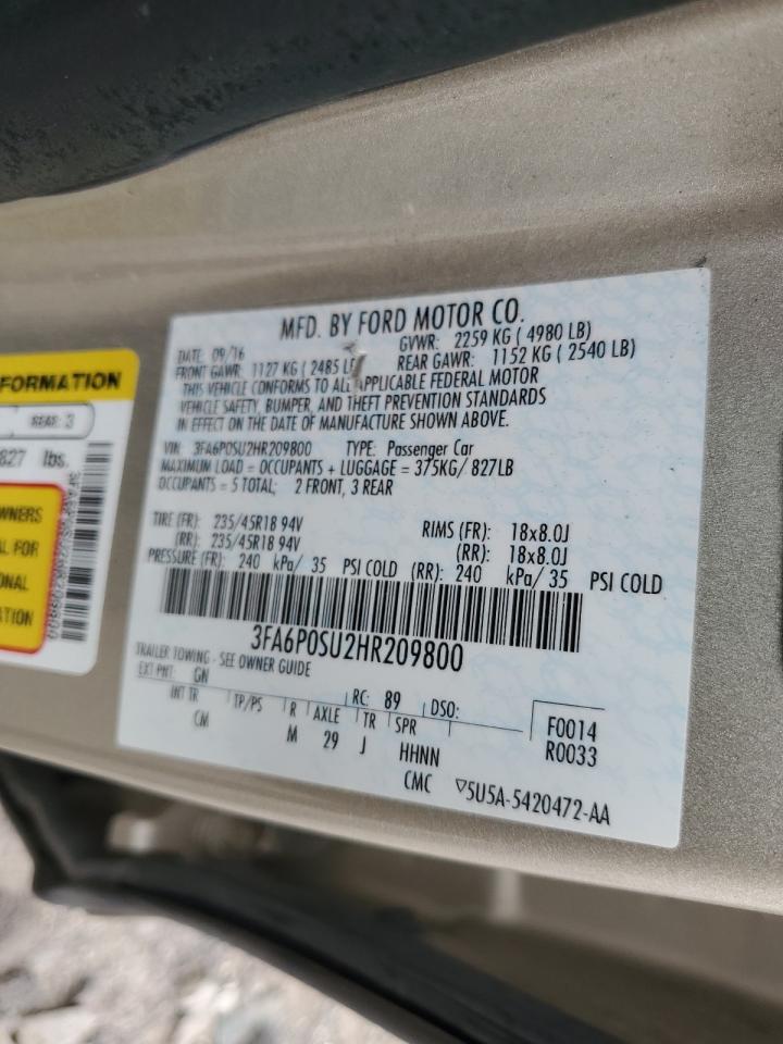 2017 Ford Fusion Titanium Phev VIN: 3FA6P0SU2HR209800 Lot: 68487995