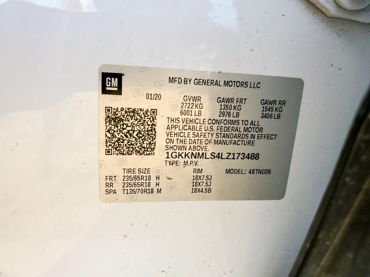 2020 GMC Acadia Slt VIN: 1GKKNMLS4LZ173488 Lot: 68777955