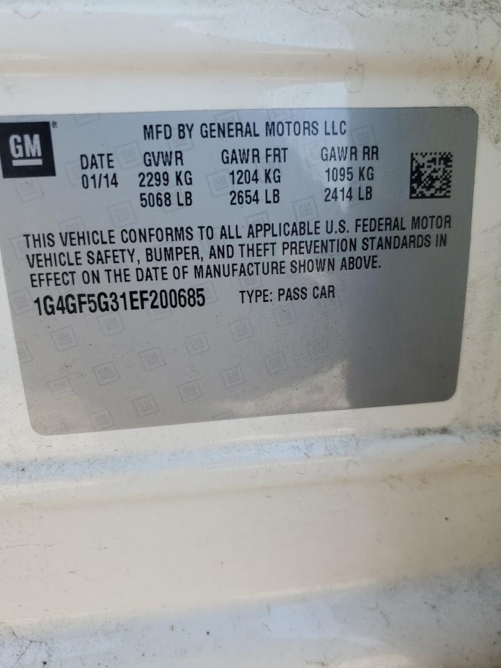 2014 Buick Lacrosse Touring VIN: 1G4GF5G31EF200685 Lot: 70301185