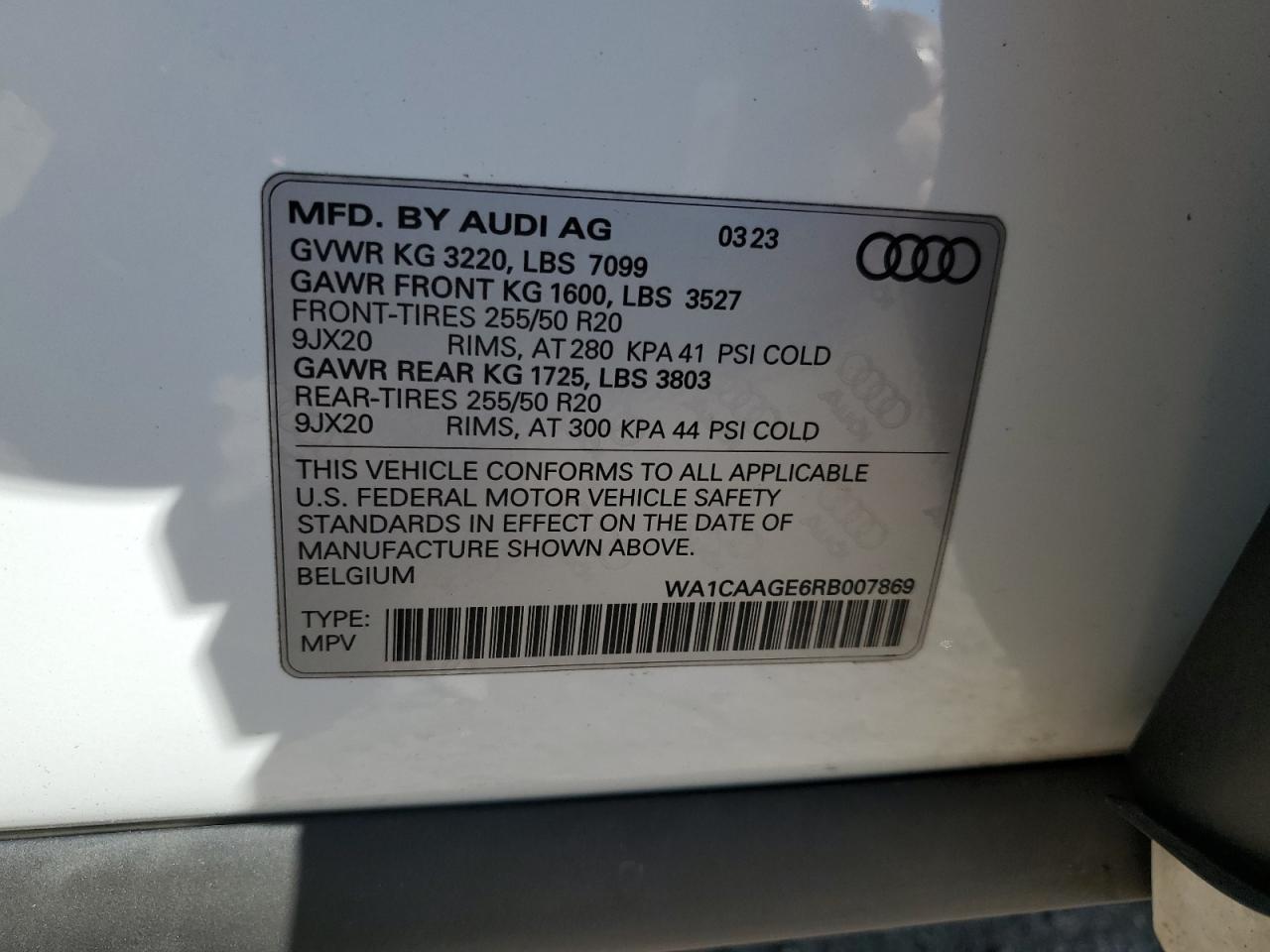 2024 Audi Q8 E-Tron Sportback Premium Plus VIN: WA1CAAGE6RB007869 Lot: 70468905