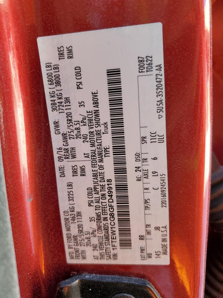 2016 Ford F150 Supercrew VIN: 1FTEW1CG8GFD49918 Lot: 69437575