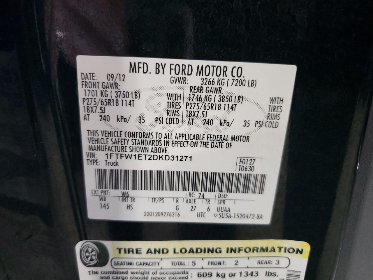 2013 Ford F150 Supercrew VIN: 1FTFW1ET2DKD31271 Lot: 68777175