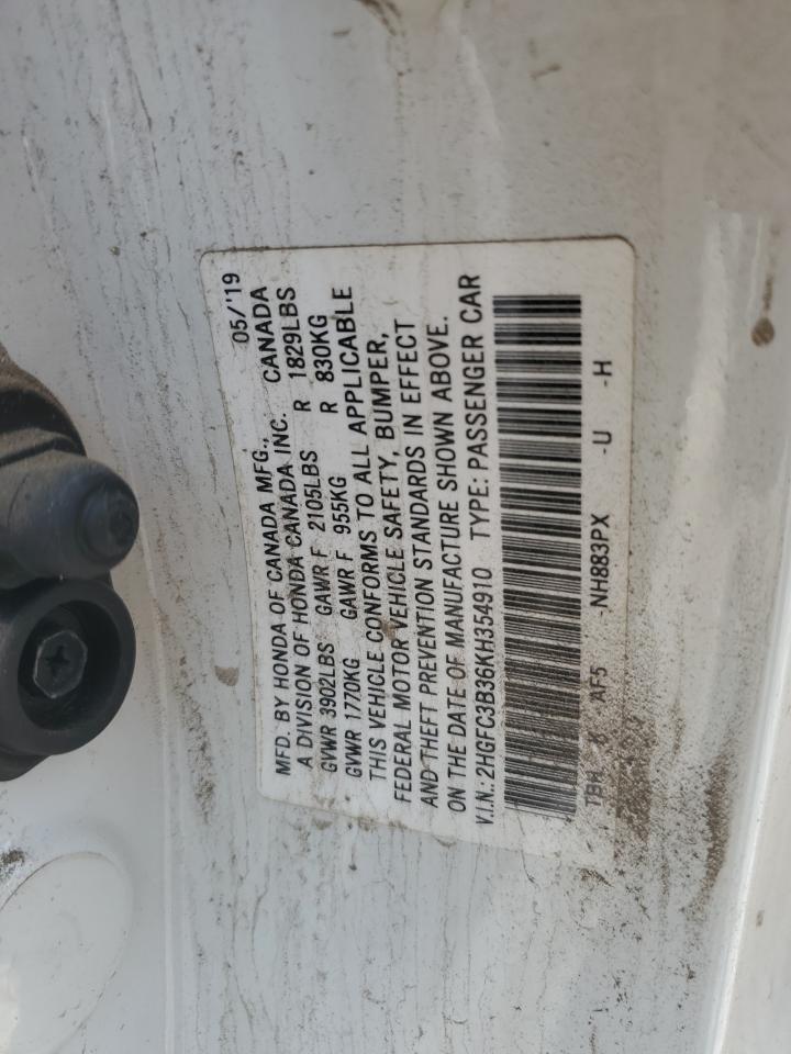 2019 Honda Civic Ex VIN: 2HGFC3B36KH354910 Lot: 67380725