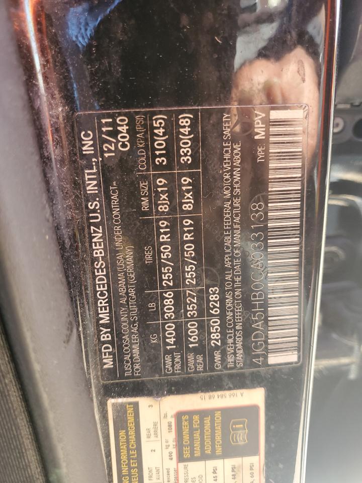 2012 Mercedes-Benz Ml 350 4Matic VIN: 4JGDA5HB0CA033138 Lot: 69253175