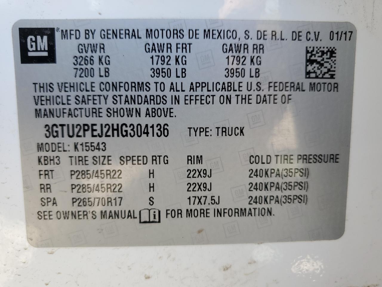 2017 GMC Sierra K1500 Denali VIN: 3GTU2PEJ2HG304136 Lot: 70261485