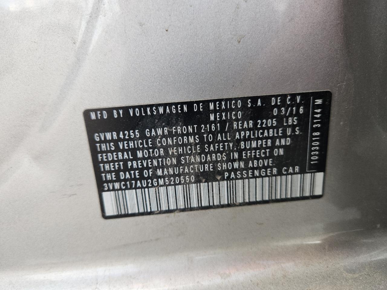 2016 Volkswagen Golf Sportwagen S VIN: 3VWC17AU2GM520550 Lot: 70135705