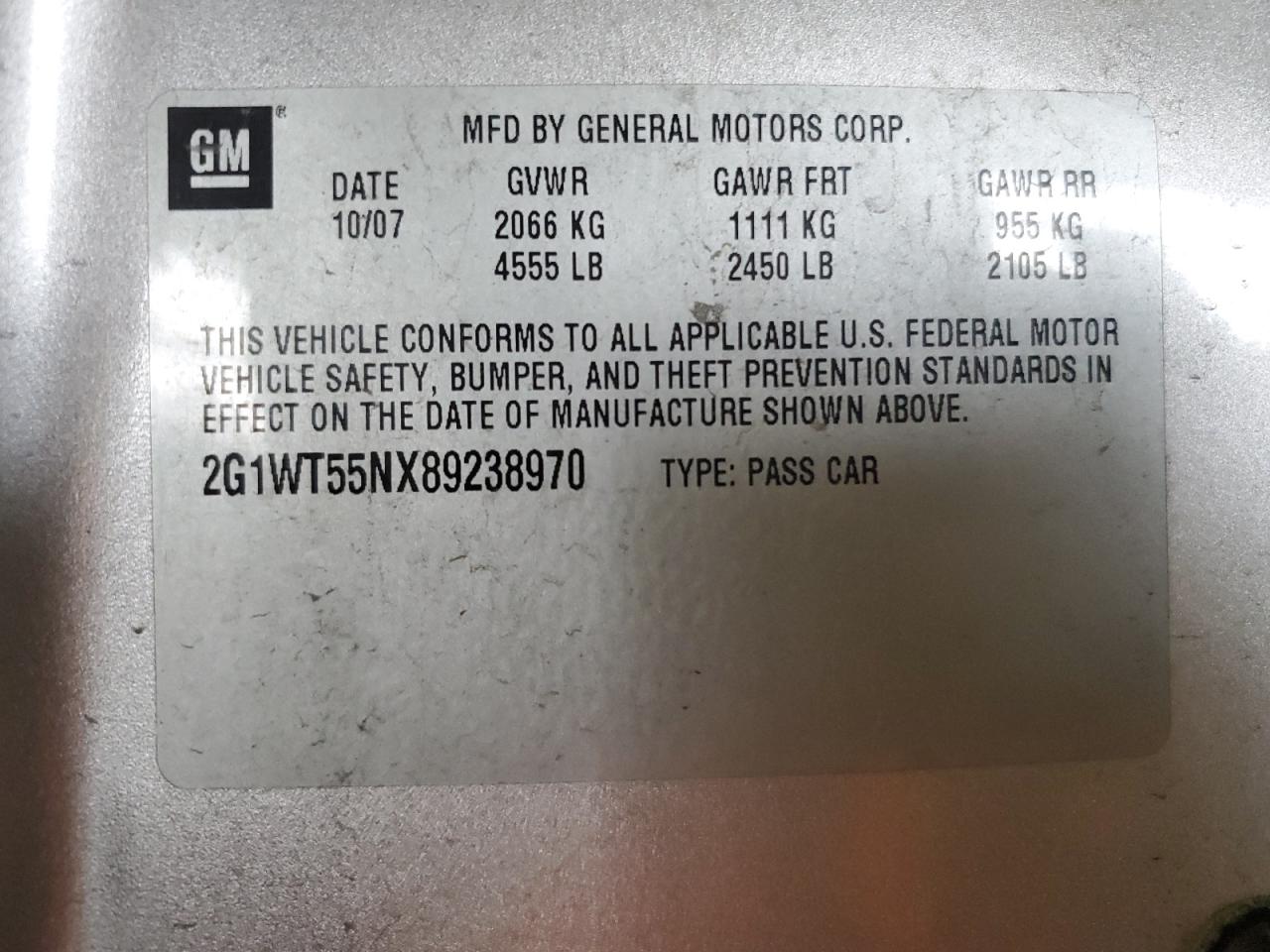 2008 Chevrolet Impala Lt VIN: 2G1WT55NX89238970 Lot: 70548685