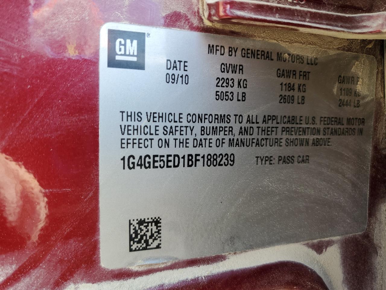 2011 Buick Lacrosse Cxs VIN: 1G4GE5ED1BF188239 Lot: 68245635