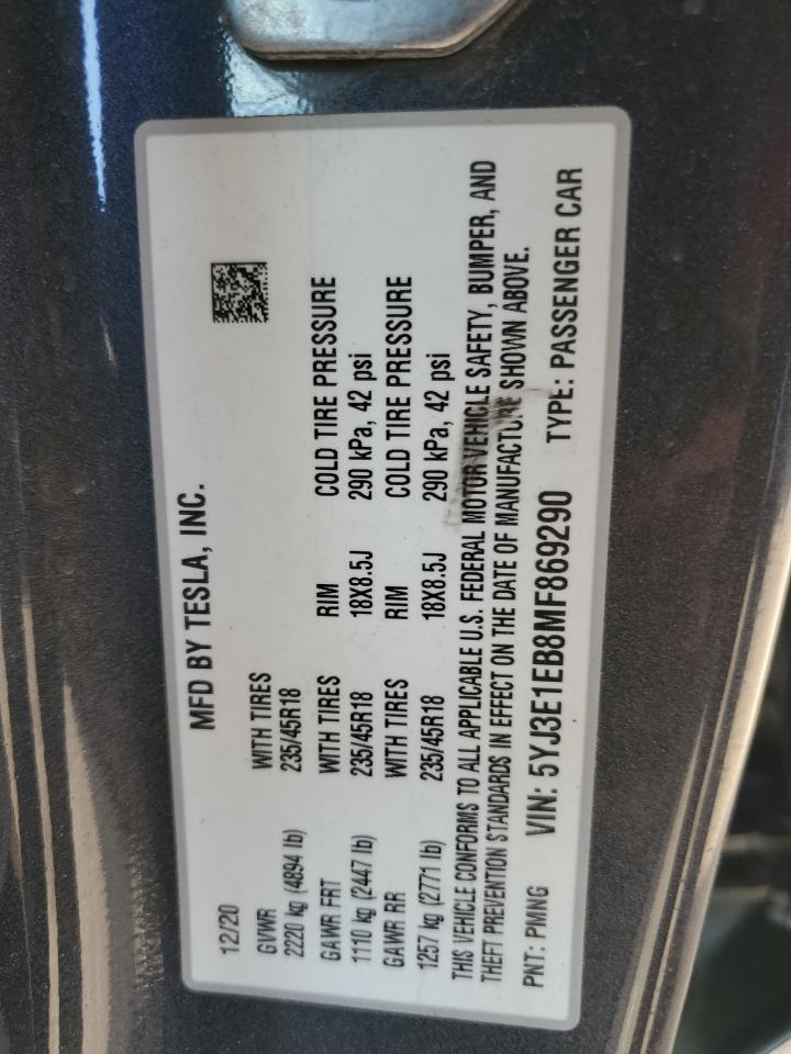 2021 Tesla Model 3 VIN: 5YJ3E1EB8MF869290 Lot: 68886715