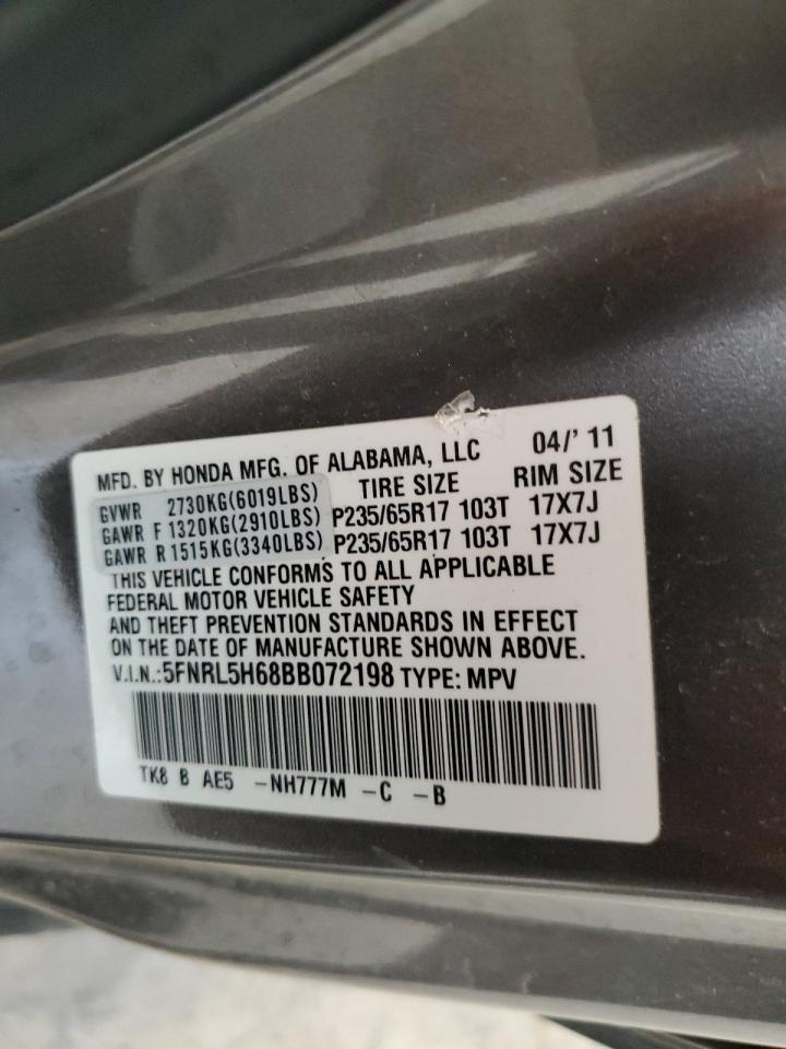 2011 Honda Odyssey Exl VIN: 5FNRL5H68BB072198 Lot: 67398635