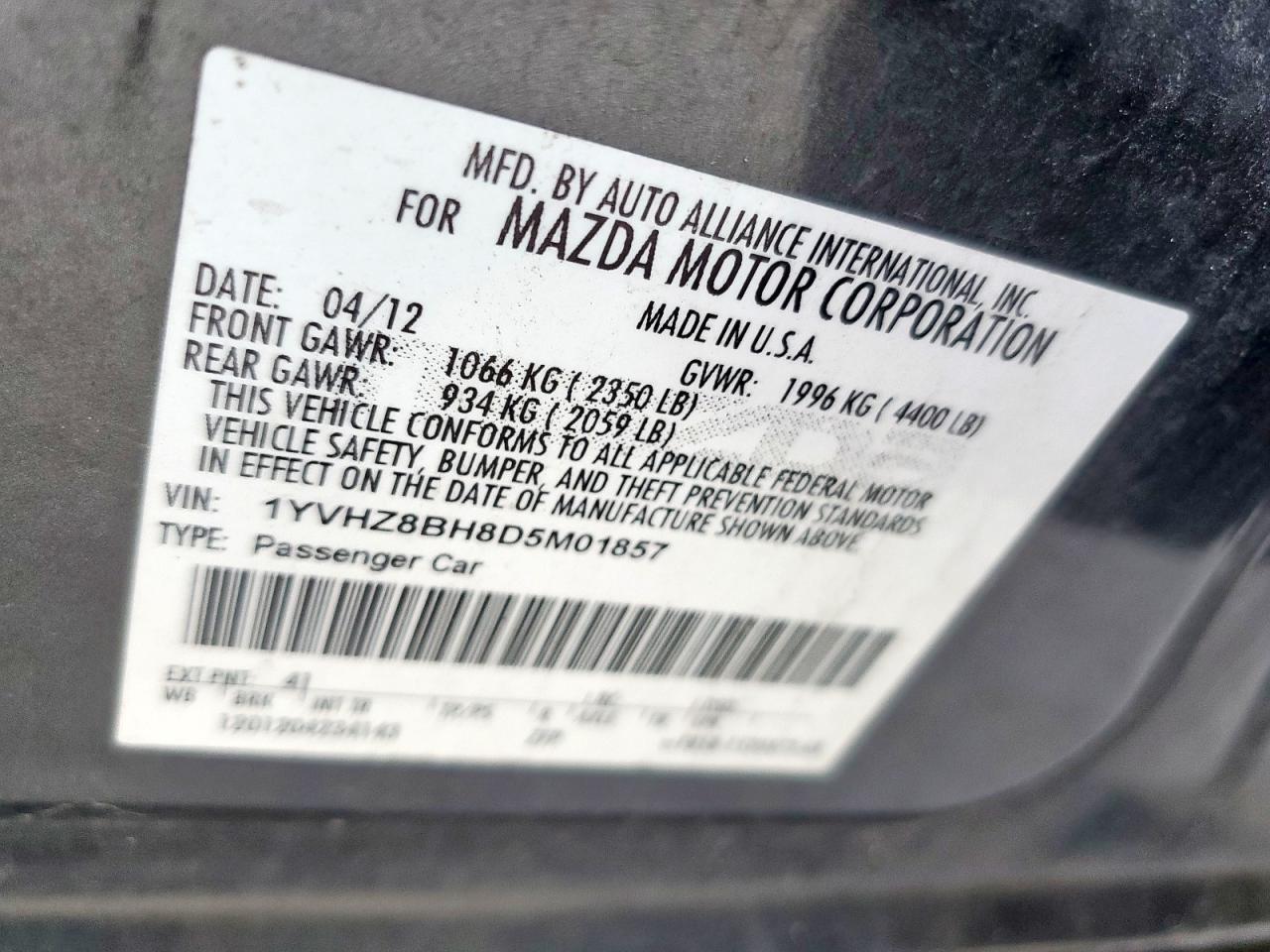 2013 Mazda 6 Sport VIN: 1YVHZ8BH8D5M01857 Lot: 69746465