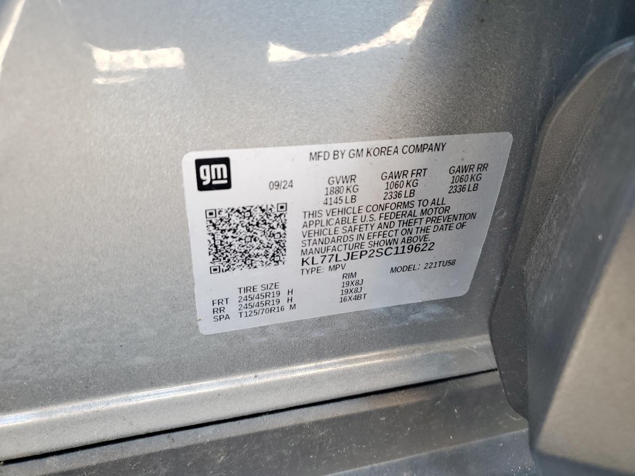 2025 Chevrolet Trax 2Rs VIN: KL77LJEP2SC119622 Lot: 70345145