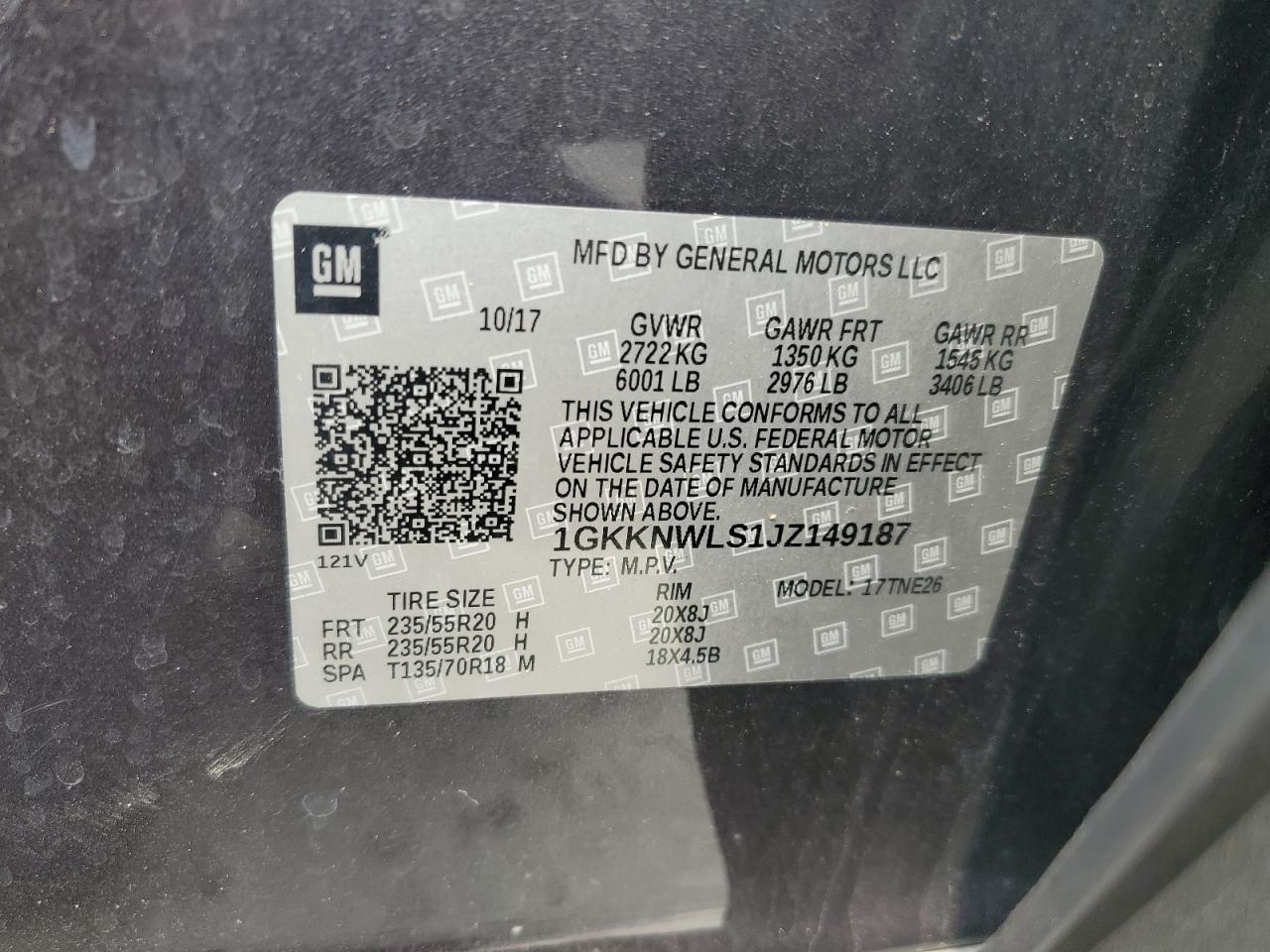 2018 GMC Acadia Slt-2 VIN: 1GKKNWLS1JZ149187 Lot: 67585555