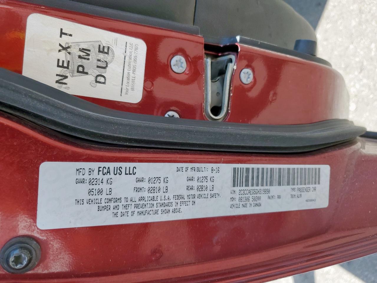 2016 Chrysler 300C VIN: 2C3CCAEG5GH319890 Lot: 70529485