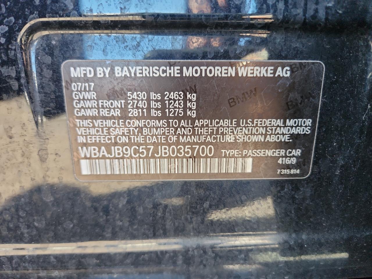 2018 BMW M550Xi VIN: WBAJB9C57JB035700 Lot: 71016055